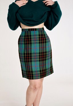 Vintage 90s Woolen Tube Skirt Wool Checkered Skirt