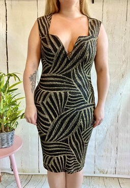 Vintage Gold Glitter Bodycon Pencil 80's Party Dress