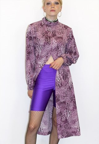 70S VINTAGE HIPSTER LEAF PRINT REVERSIBLE LONG SHIRT DRESS
