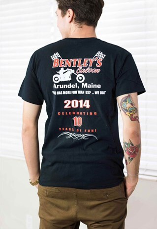 VINTAGE BENTLEY'S SALOON BIKER T-SHIRT LOGO 90S M 5.9