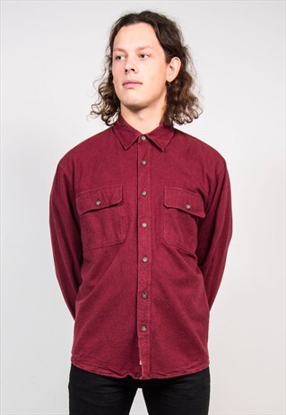 VINTAGE 90'S BURGUNDY FLANNEL CASUAL SHIRT