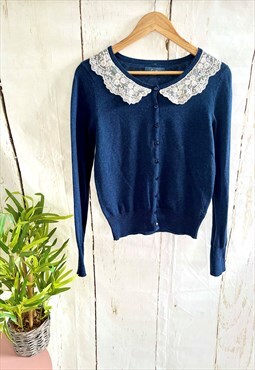 Vintage Blue Lace Cut Out Collar 90's Cardigan