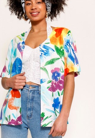 VINTAGE 90'S FLORAL WATERCOLOUR PRINT BLOUSE