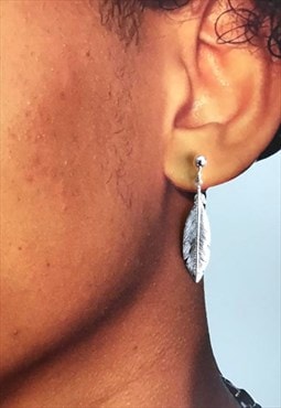 Aztec design Sterling silver feather drop stud single earrin