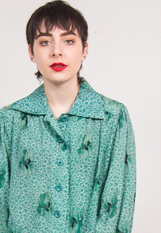VINTAGE 70'S GREEN FLORAL SHIRT