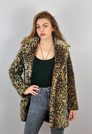 VINTAGE 90S LEOPARD PRINT FAUX FUR COAT