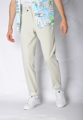 VINTAGE 90S UNISEX BEIGE CHECK PANTS