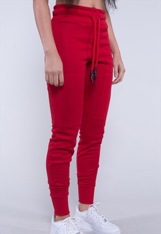 RED SLIM FIT HIGH WAISTED JOGGER WITH LOGO