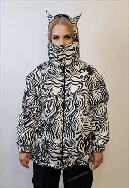 Zebra bomber reversible jacket detachable striped puffer