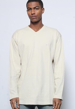VINTAGE CHAMPION LONG SLEEVE T-SHIRT BEIGE