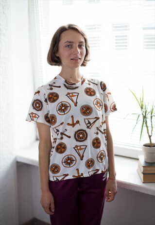 VINTAGE 70'S WHITE PATTERNED T-SHIRT