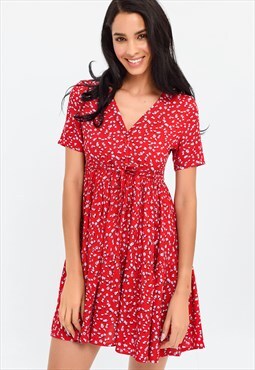 Red flower summer dress