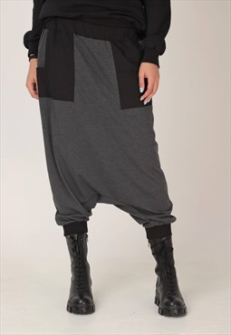 Jersey harem pants with low drop crotch and pockets 