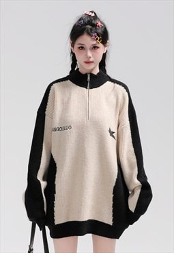Raglan turtleneck sweater knitted raised neck jumper cream