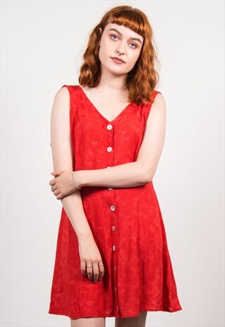 VINTAGE 90'S RED CHECKED SLEEVELESS DRESS