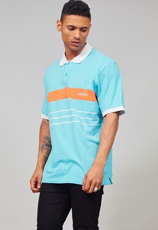 VINTAGE 90'S CYAN BLUE 70'S INSPIRED POLO ADIDAS T-SHIRT