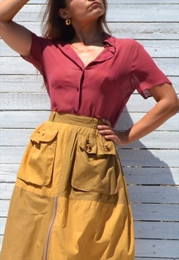 Vintage burgundy red silk sheer button down shirt,blouse