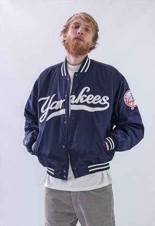 VINTAGE MENS MAJESTIC YANKEES NEW YORK BASEBALL BOMBER JACKE