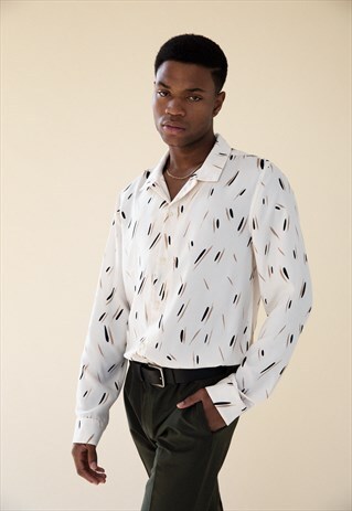BOUND 'IVORY' PATTERNED RAYON SHIRT IN OFF WHITE