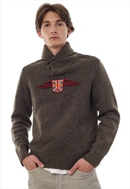 POLO RALPH LAUREN Rugby Sweater Knitted Shawl Lapel Brown