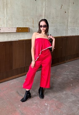 Vintage 80's flare legs cool layered comfy jumpsuit in red