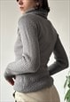 VINTAGE 00'S CASUAL GREY CHUNKY RIBBED COWL NECK KNIT JUMPER