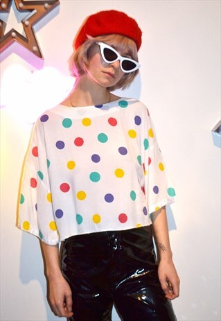 VINTAGE 80'S MULTI-COLOURED SPOTTY POLKADOT TOP