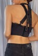 UPCYCLING HANDMADE CROPPED CORSET IN BLACK SATIN 80B/36B