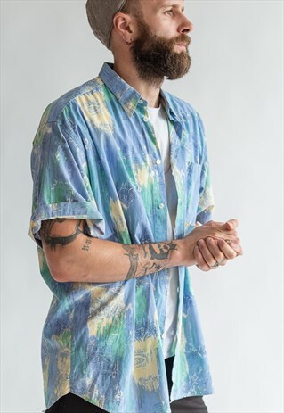 VINTAGE 80S FESTIVAL SHIRT IN BLUE PATTERN