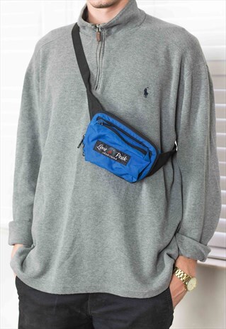 VINTAGE BLUE CROSS BODY BUM BAG LOGO 90S X 4.2