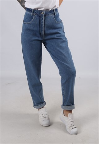 VINTAGE HIGH WAISTED DENIM JEANS TAPERED UK 12 - 14 (GC3O)