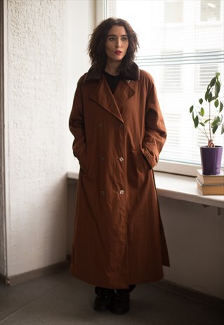 VINTAGE 80'S WARM BROWN FAUX FUR COLLAR COAT
