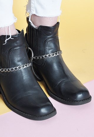 90S FAUX LEATHER HARNESS BOOTS
