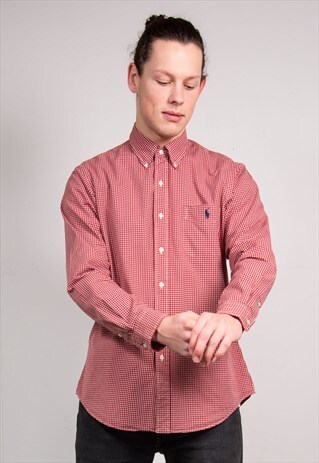 90'S VINTAGE RED FINE CHECK RALPH LAUREN SHIRT