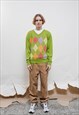 VINTAGE Y2K PREPPY MULTICOLOR ARGYLE V NECK JUMPER MEN M