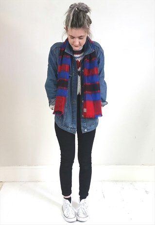 VINTAGE 80'S RED AND BLUE TARTAN SHORT SCARF