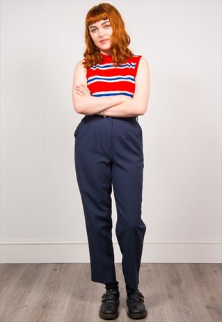 VINTAGE 90'S NAVY BLUE HIGH WAIST TAPERED TROUSERS