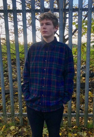 VINTAGE PENDLETON CHECK PLAID WOOL FLANNEL BUTTON UP SHIRT