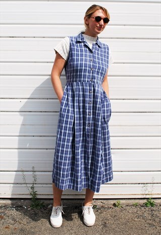VINTAGE BLUE CHECK SHIRT DRESS