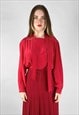 80'S RED LADIES LONG SLEEVE PUSSY BOW BLOUSE