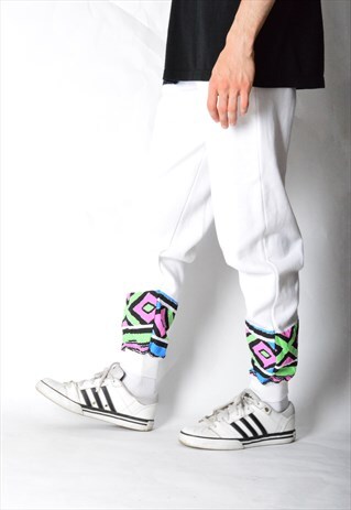 VINTAGE 80S WHITE COLOURFUL AZTEC SWEATPANTS