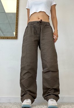 vintage brown wide leg cotton cargo trousers
