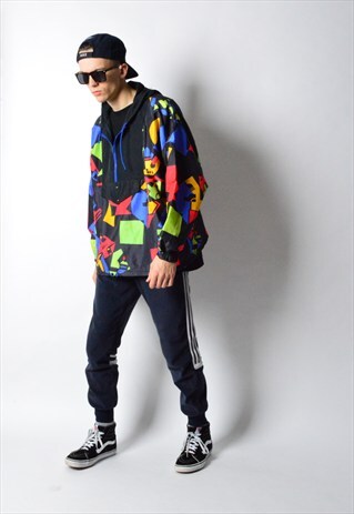 VINTAGE 80S COLOURFUL 1/2 ZIPPER SHELL ANORAK RAIN JACKET