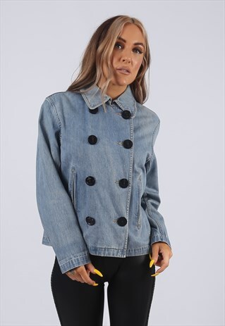 VINTAGE Y2K DENIM JACKET SHORT LIZ CLAIBORNE UK 10 S (CF6D)
