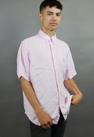 BABY PINK RALPH LAUREN SHORT SLEEVED LINEN SHIRT