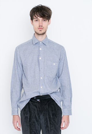 VINTAGE BLUE CHECKED LONG SLEEVE RETRO SHIRT