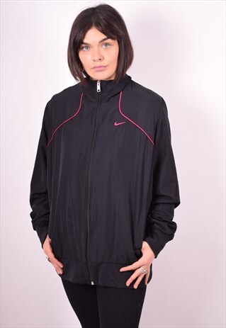 NIKE WOMENS VINTAGE TRACKSUIT TOP JACKET XXL BLACK 90'S
