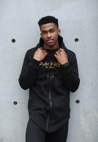 SIGNATURE BLACK UNISEX LONGLINE CURVED HEM HOODIE