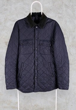 Barbour Quilted Jacket Blue Corduroy Collar Liddesdale M