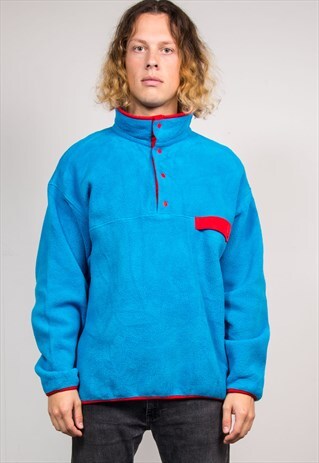90'S PATAGONIA VINTAGE BLUE RED QUARTER FASTEN FLEECE JACKET